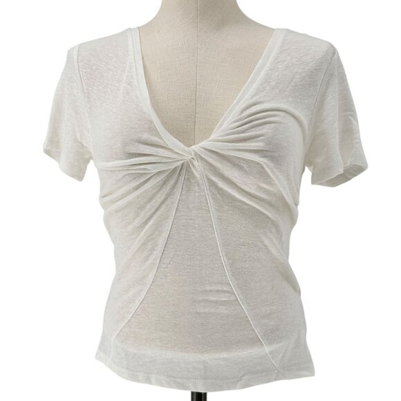 A New Day Top Womens XS White V-Neck Short Sleeve Front Twist Detail - Picture 1 of 9